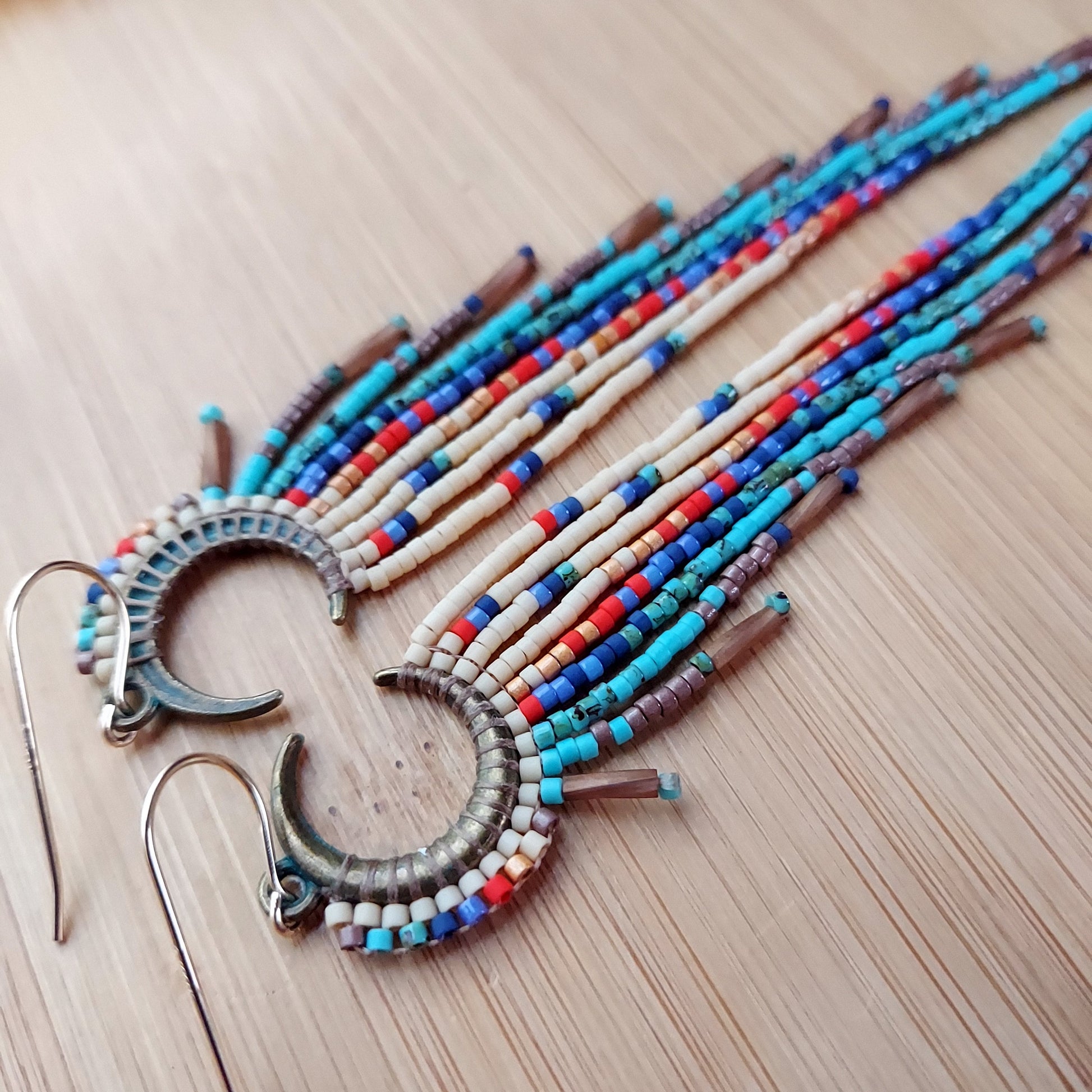 Beaded Handwoven Boho Half Moon Fringe Earrings – Mayana Designs Co