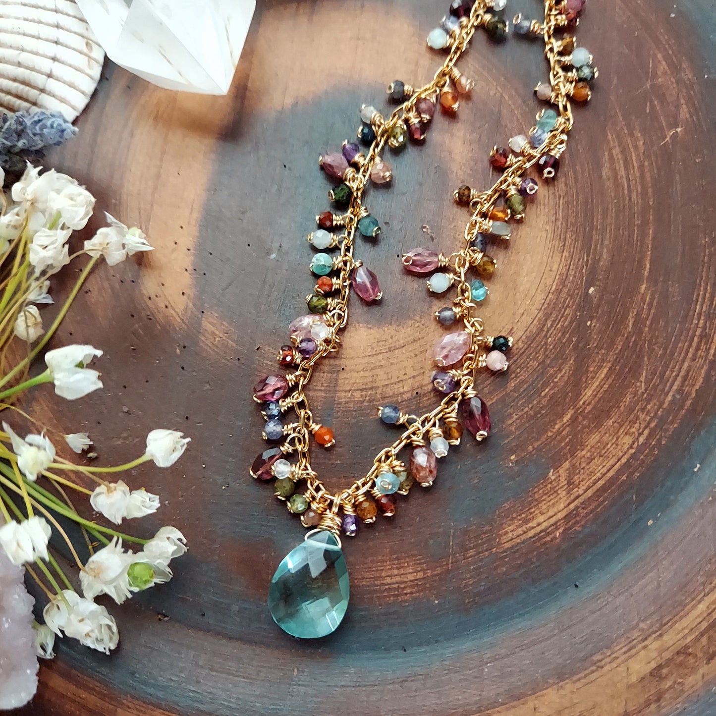 Luxurious Mixed Gemstone Necklace with Green Amethyst