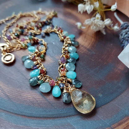 One of a Kind Mixed Gemstone Necklace with Citrine