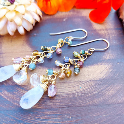 One of a Kind Mixed Gemstone Drops with Rainbow Moonstone