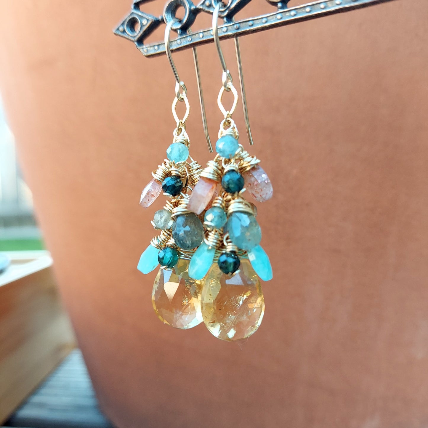 One of a Kind Mixed Gemstone Drop Earrings with Citrine