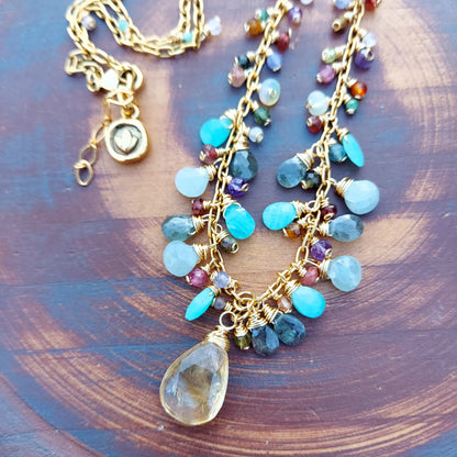 One of a Kind Mixed Gemstone Necklace with Citrine