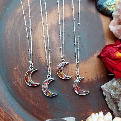 Silver Botanical Crescent Moon Necklace
