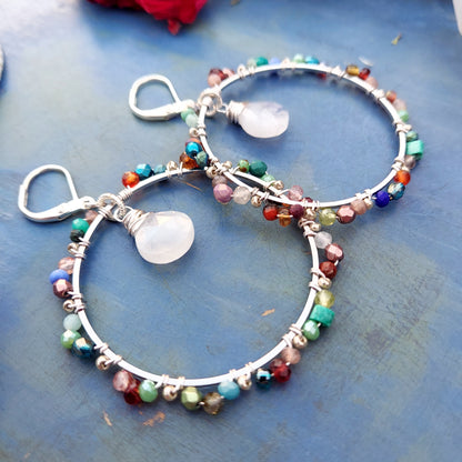 Silver Bead Soup Wirewrapped Hoops