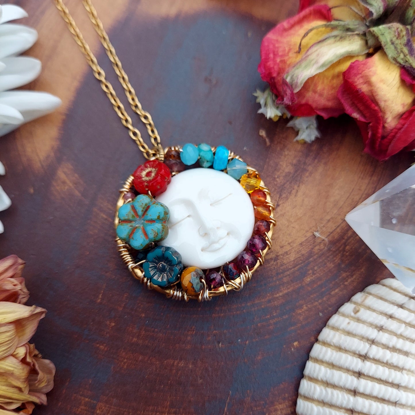 Little One of a Kind Moon Face Flower Necklace 9