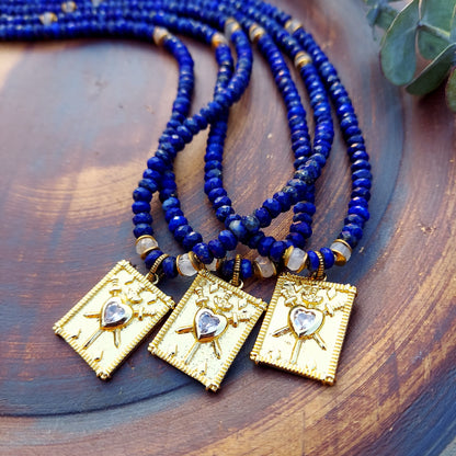 Three of Swords Lapis Lazuli Deluxe Gemstone Necklace