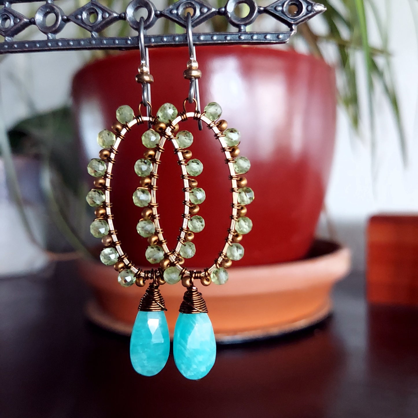 Amazonite and Peridot Drop Earrings