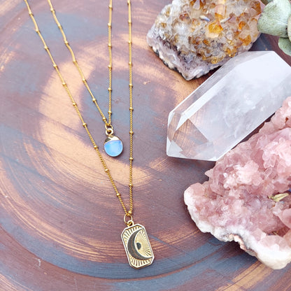 Opalite Sun and Moon Layering Necklace, Two in One