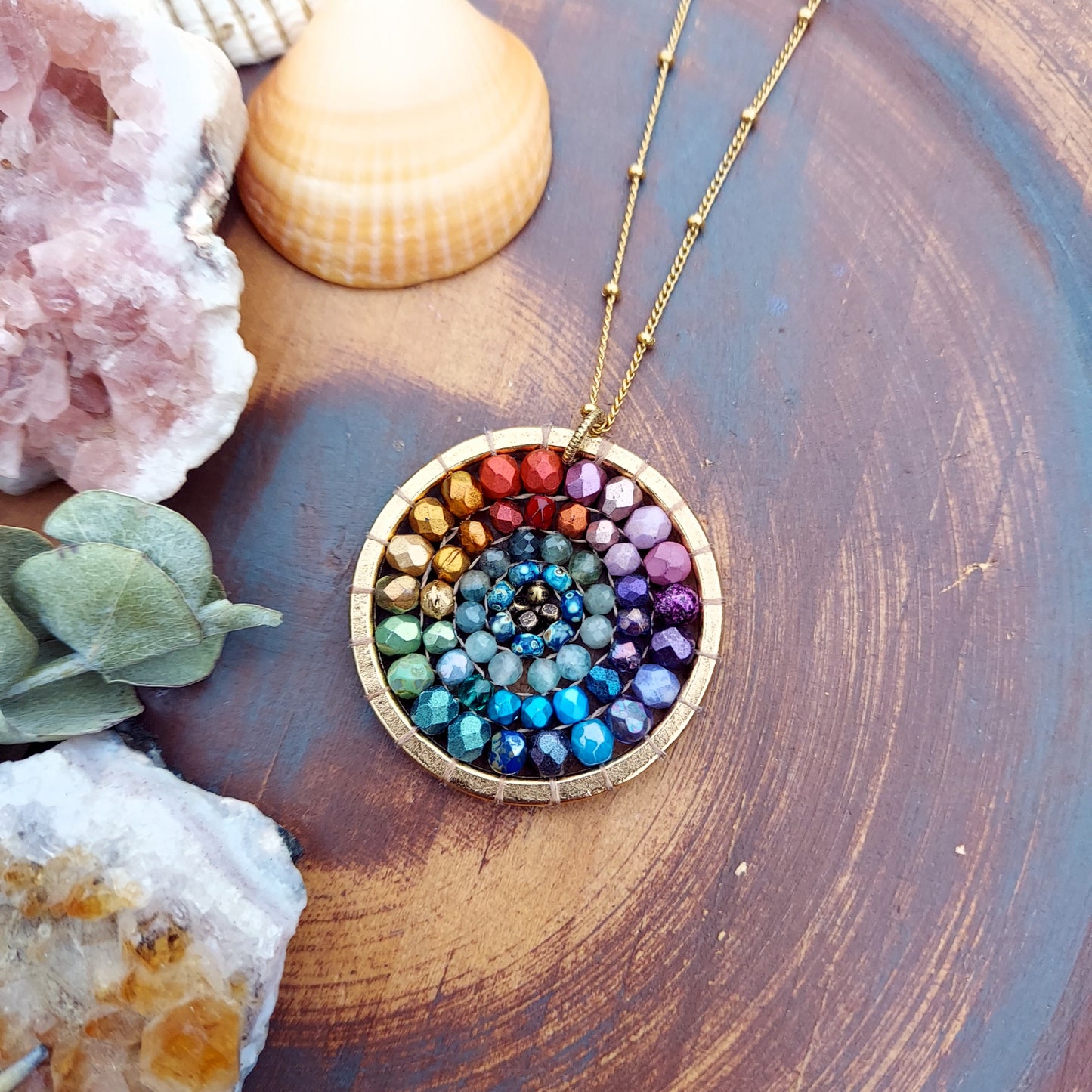 One of a Kind Rainbow Mandala Necklace