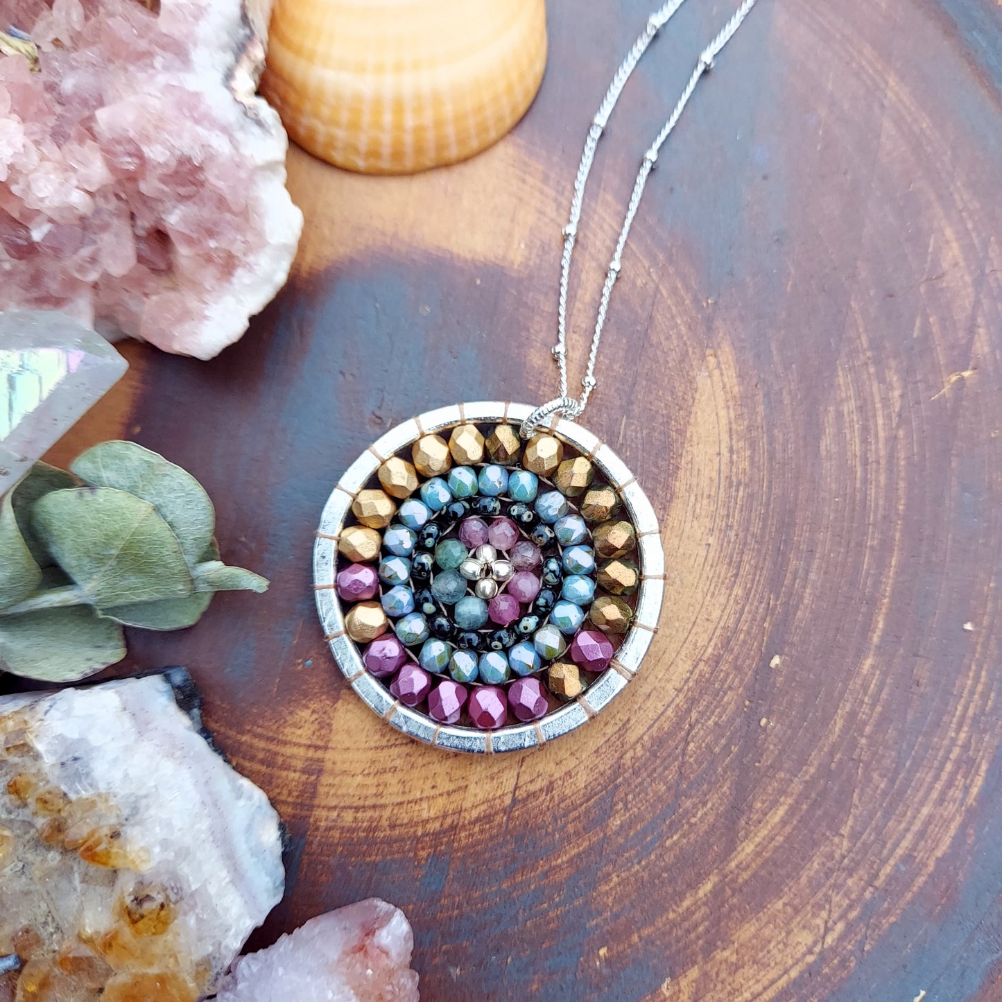 One of a Kind Sterling Silver Beaded Mandala Necklace