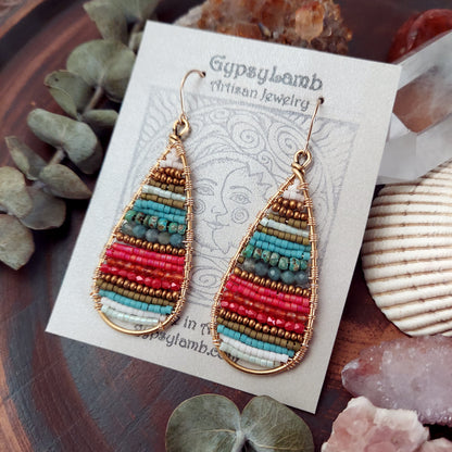One of a Kind Beaded Tapestry Drop Earrings