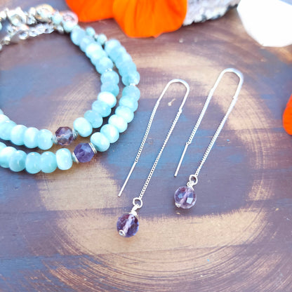 Rainbow Fluorite Threader Chain Earrings