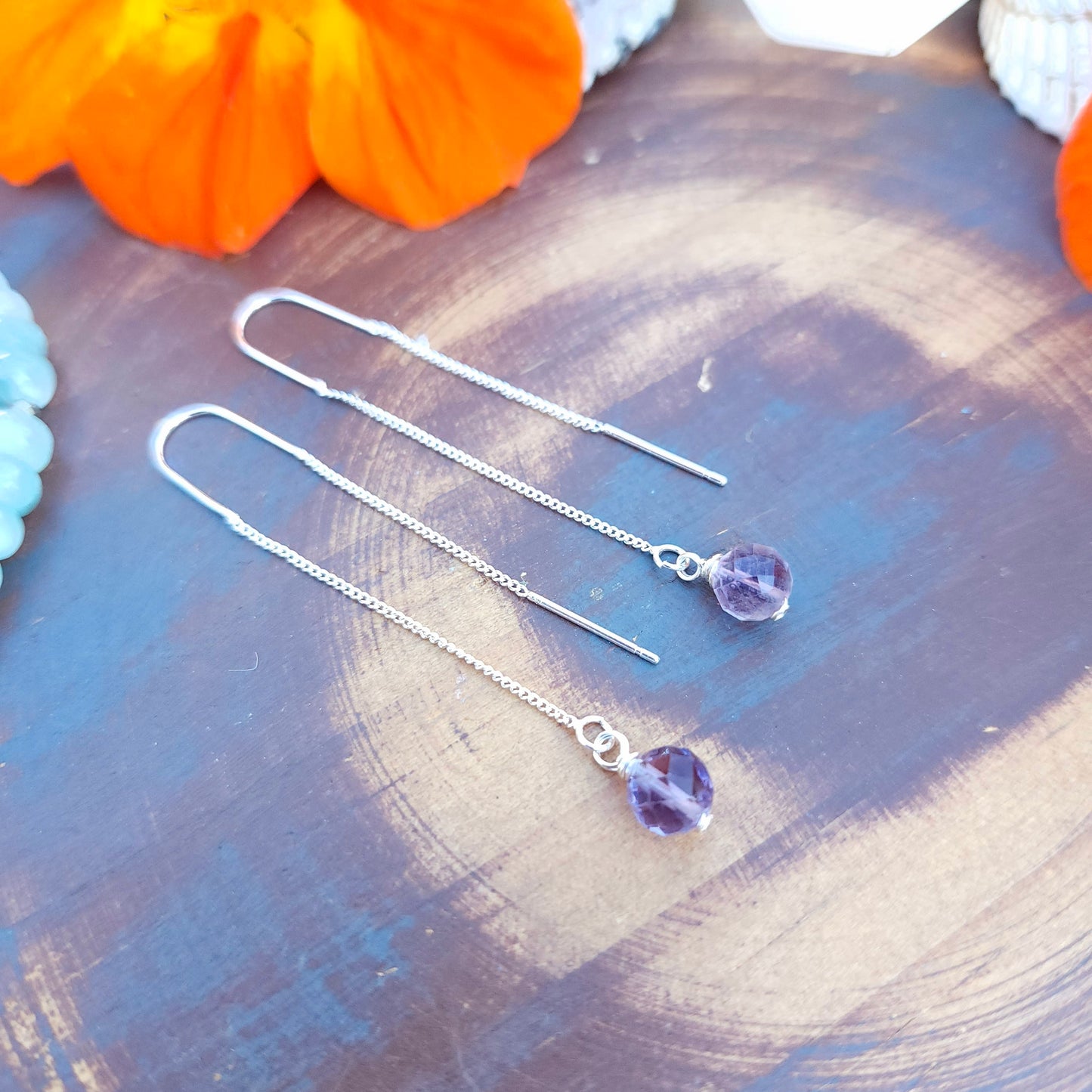 Rainbow Fluorite Threader Chain Earrings