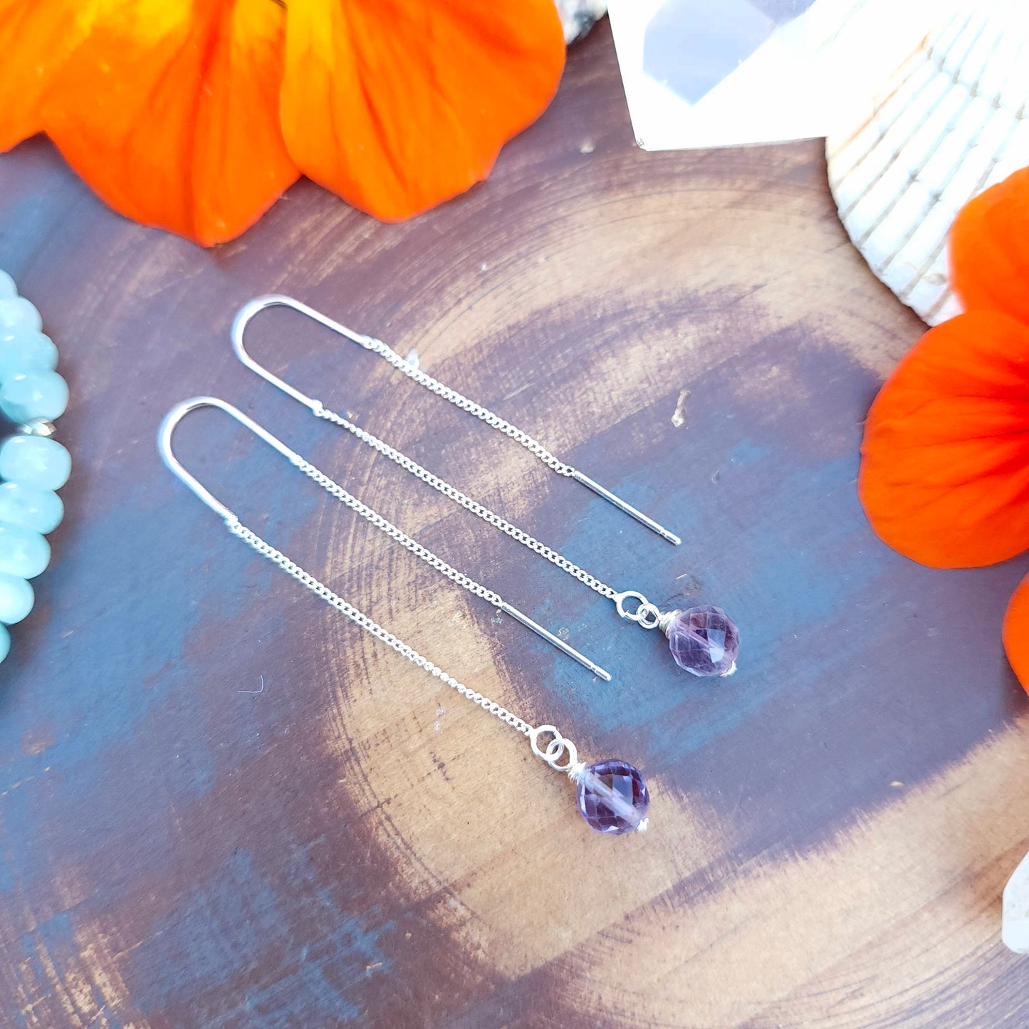 Rainbow Fluorite Threader Chain Earrings