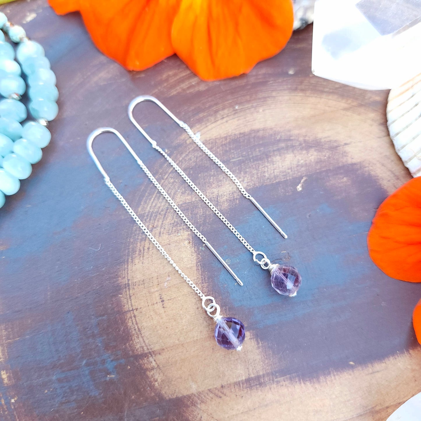 Rainbow Fluorite Threader Chain Earrings