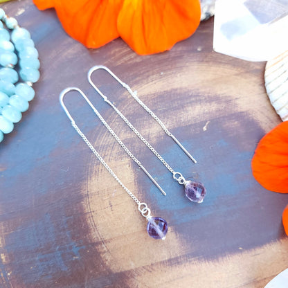 Rainbow Fluorite Threader Chain Earrings