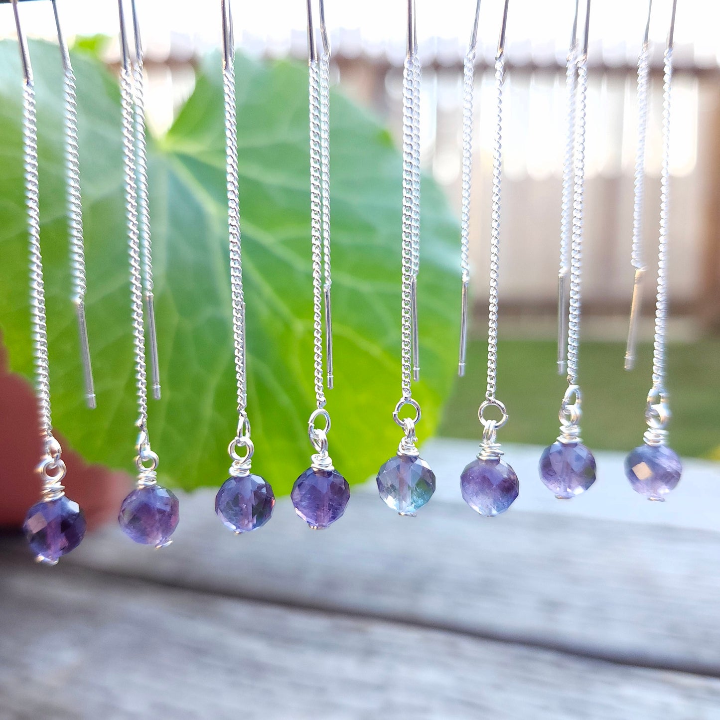 Rainbow Fluorite Threader Chain Earrings