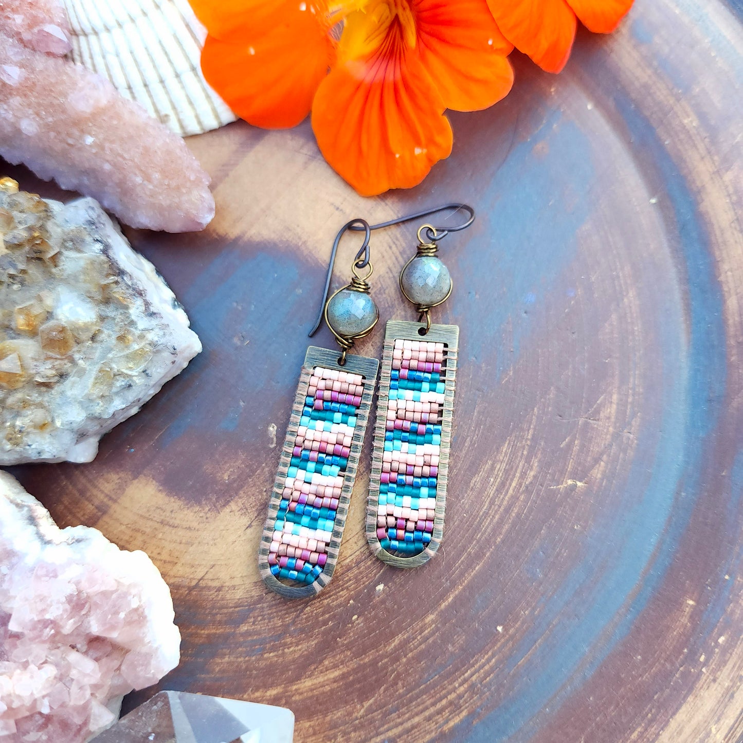 Woven Tapestry Earrings with Labradorite