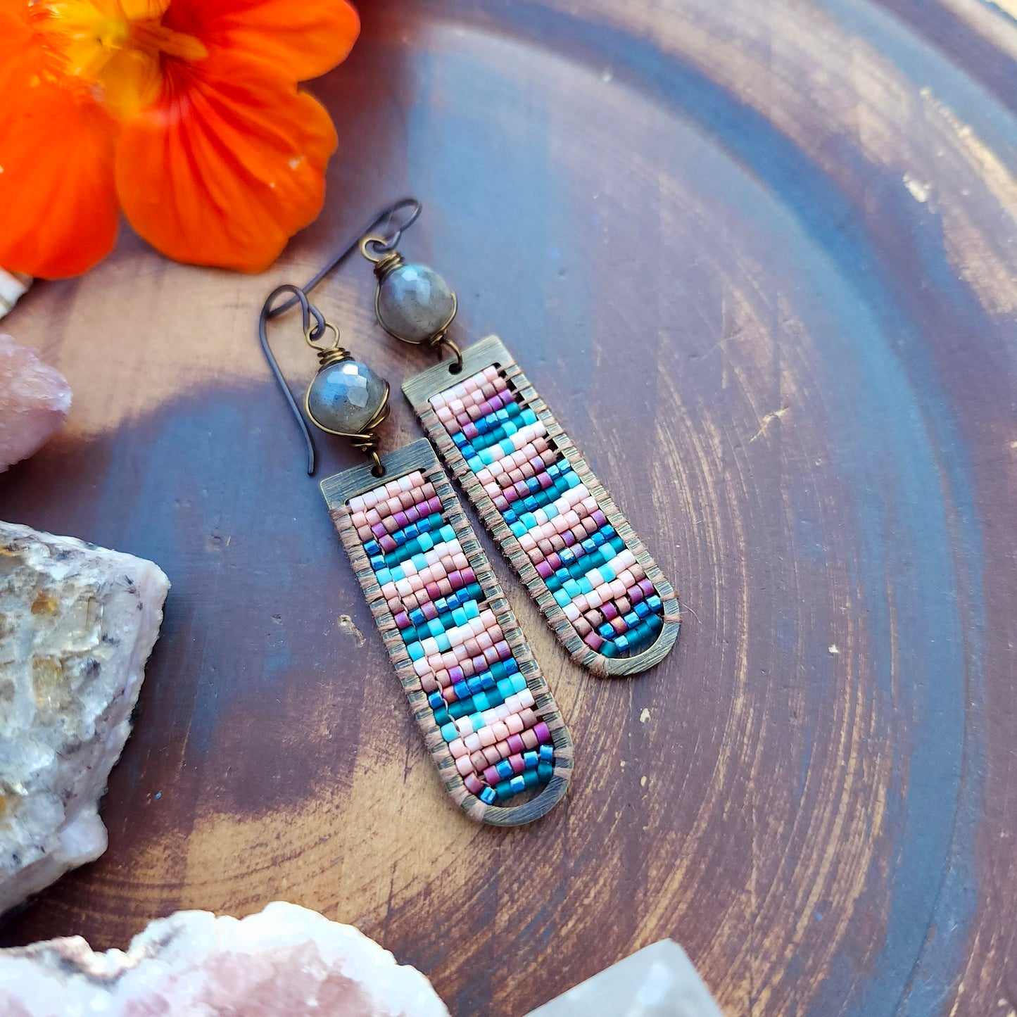 Woven Tapestry Earrings with Labradorite