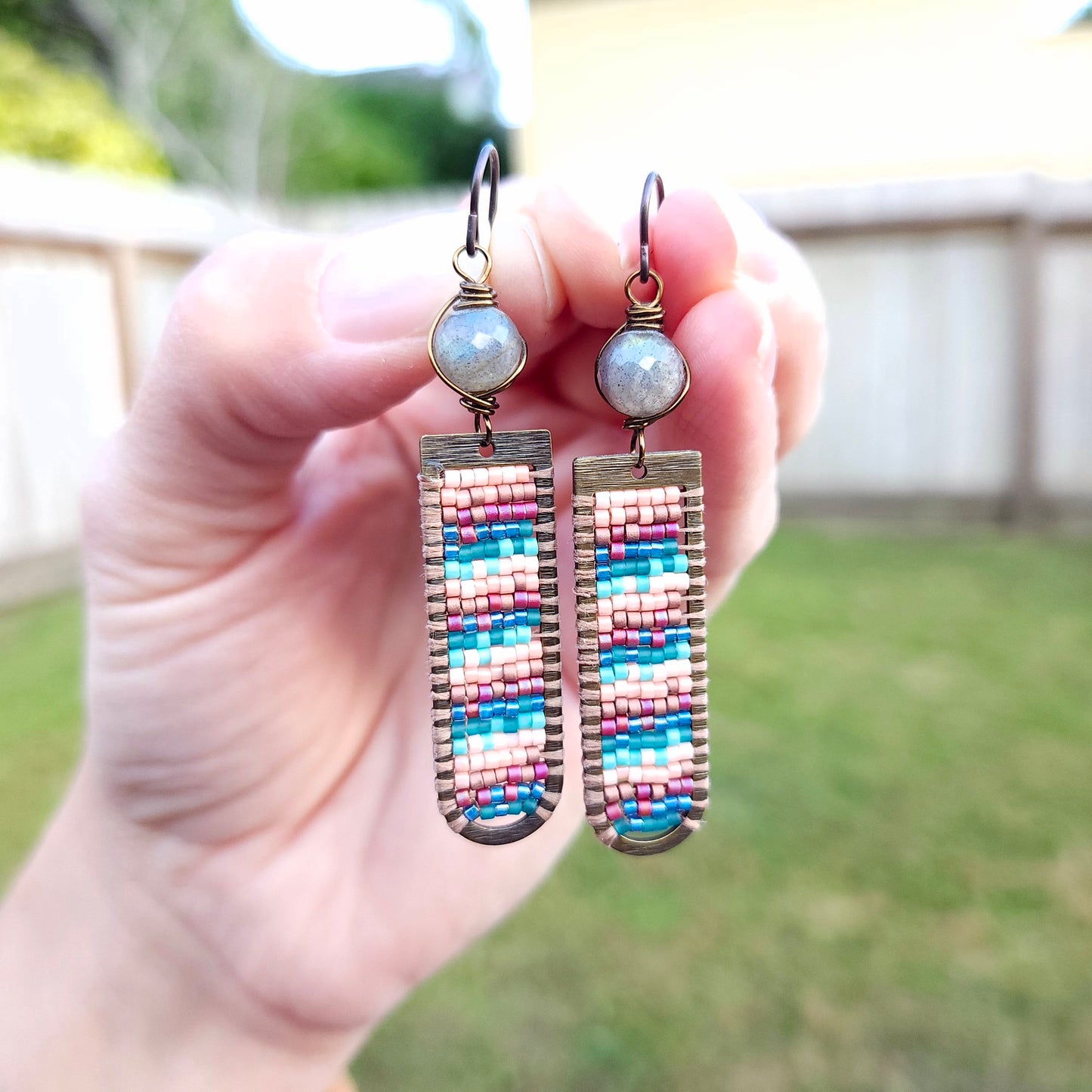 Woven Tapestry Earrings with Labradorite