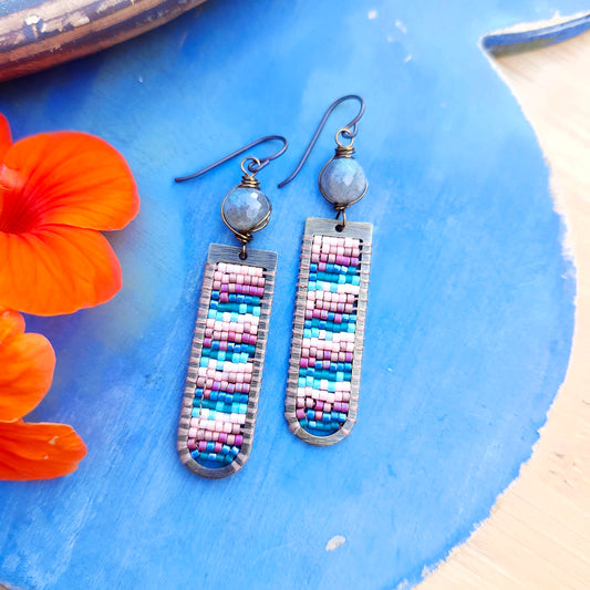 Woven Tapestry Earrings with Labradorite