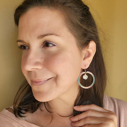 Woven Hoops with Rainbow Moonstone