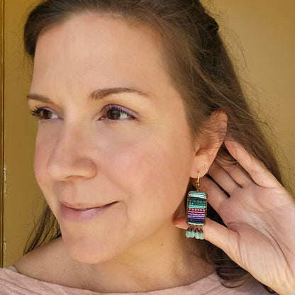 Beaded Tapestry Earrings with Moss Aquamarine