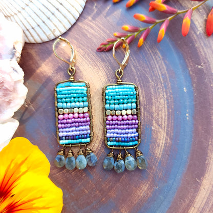 Beaded Tapestry Earrings with Moss Aquamarine