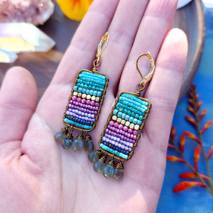 Beaded Tapestry Earrings with Moss Aquamarine