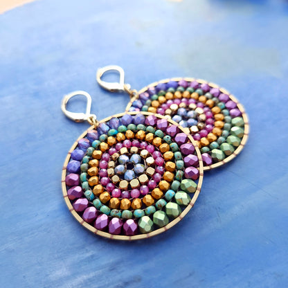 Beaded Mandala Earrings with Pink Tourmaline