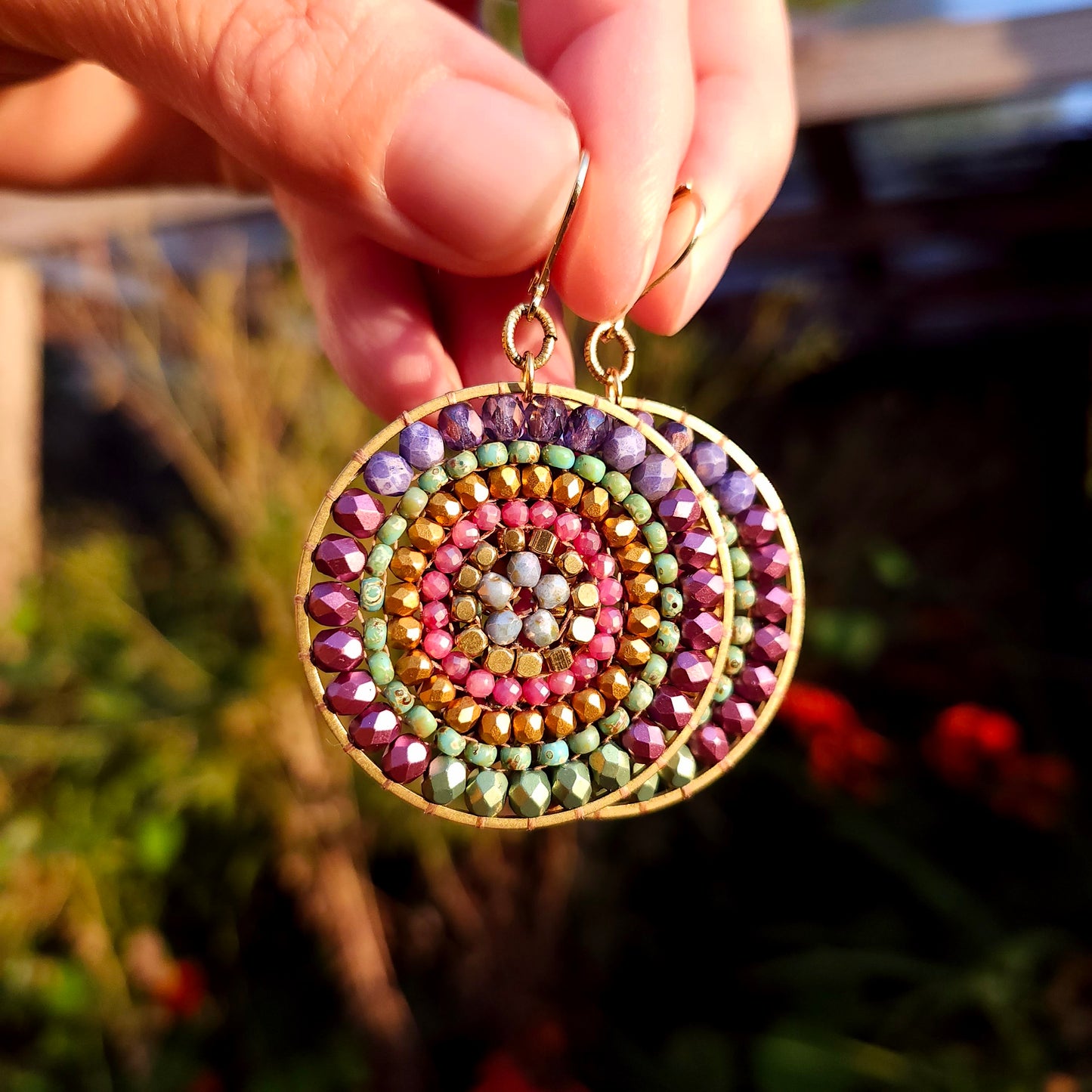 Beaded Mandala Earrings with Pink Tourmaline