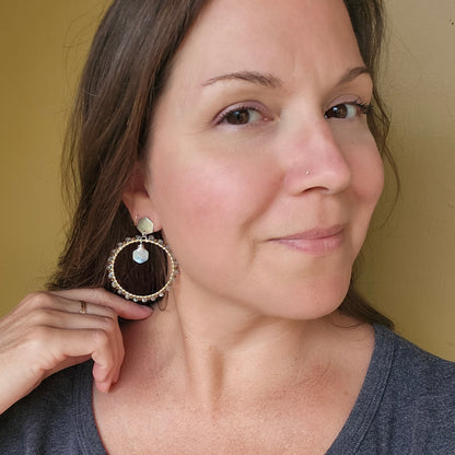 Deluxe Labradorite and Moonstone Mixed Metal Hoops