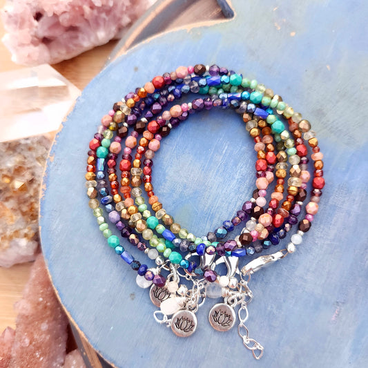 Rainbow Gemstone and Glass Beaded Wrap Bracelet