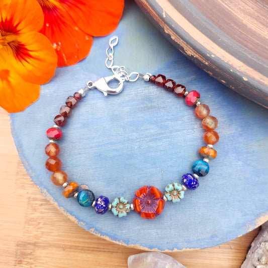 Red Hibiscus and Carnelian Bracelet