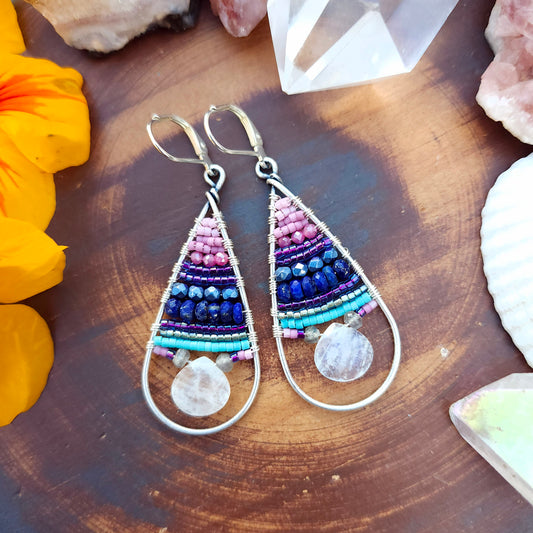 Moonstone Beaded Drops with Lapis Lazuli