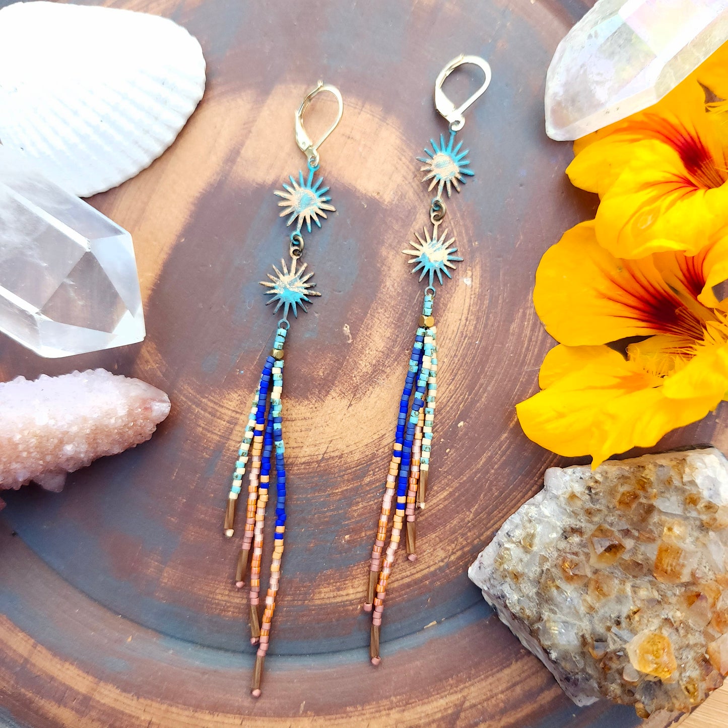 Autumn Twilight Beaded Tassel Earrings