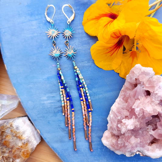 Autumn Twilight Beaded Tassel Earrings