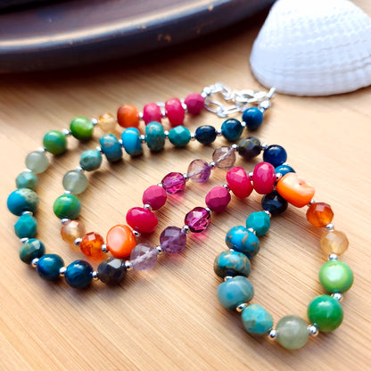 Candy Colors Gemstone and Glass Beaded Necklace