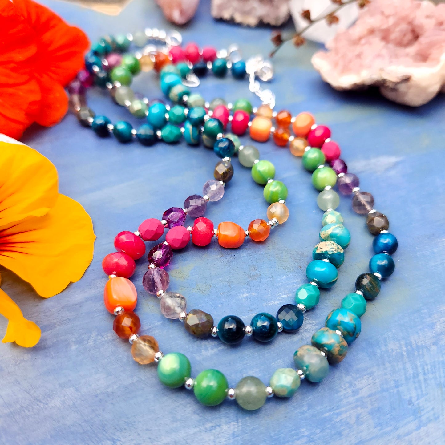 Candy Colors Gemstone and Glass Beaded Necklace