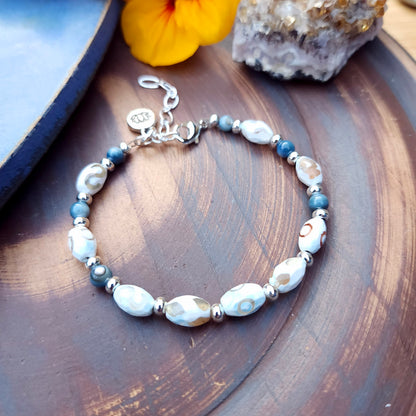 Fancy Agate and Silver Beaded Bracelet