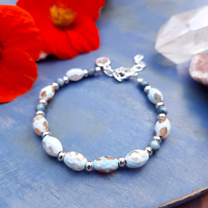 Fancy Agate and Silver Beaded Bracelet