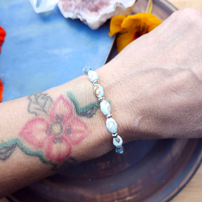 Fancy Agate and Silver Beaded Bracelet