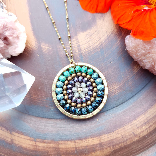 Golden Mandala Necklace with Tourmaline