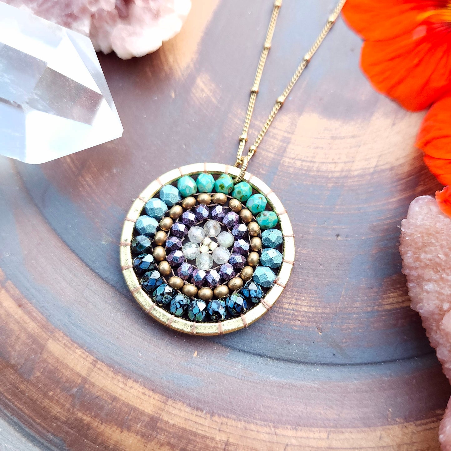 Golden Mandala Necklace with Tourmaline