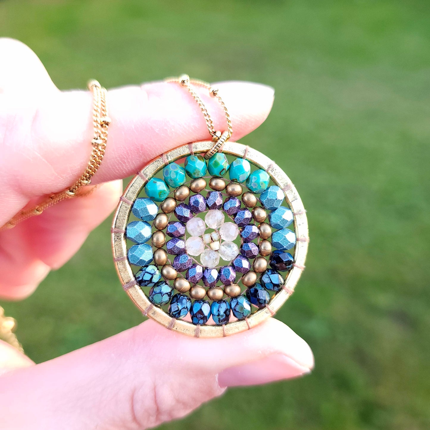 Golden Mandala Necklace with Tourmaline