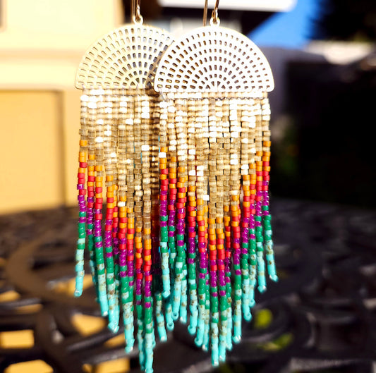 Dakota Sparkle Beaded Fringe Earrings