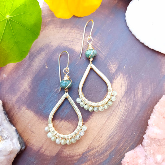 Emerald and Green Garnet Drop Earrings