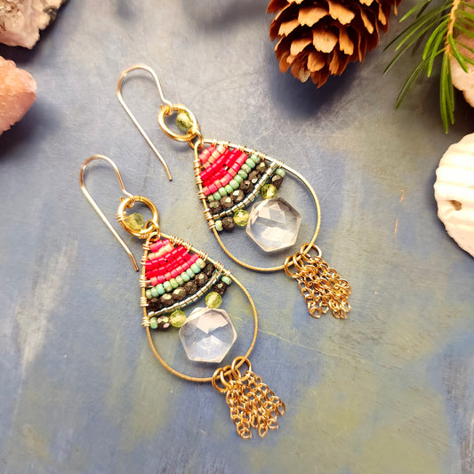 Quartz Crystal Beaded Teardop Earrings