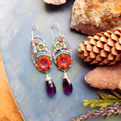 One of a Kind Amethyst Beaded Blooms Earrings