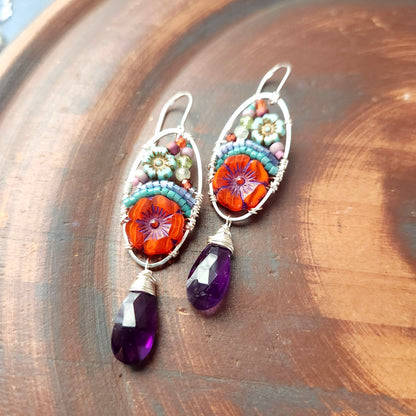 One of a Kind Amethyst Beaded Blooms Earrings